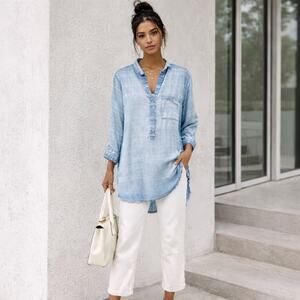 Bella Dahl by Anthropologie Shirt Dress Sz S Pockets Roll Up Sleeve Boho Casual